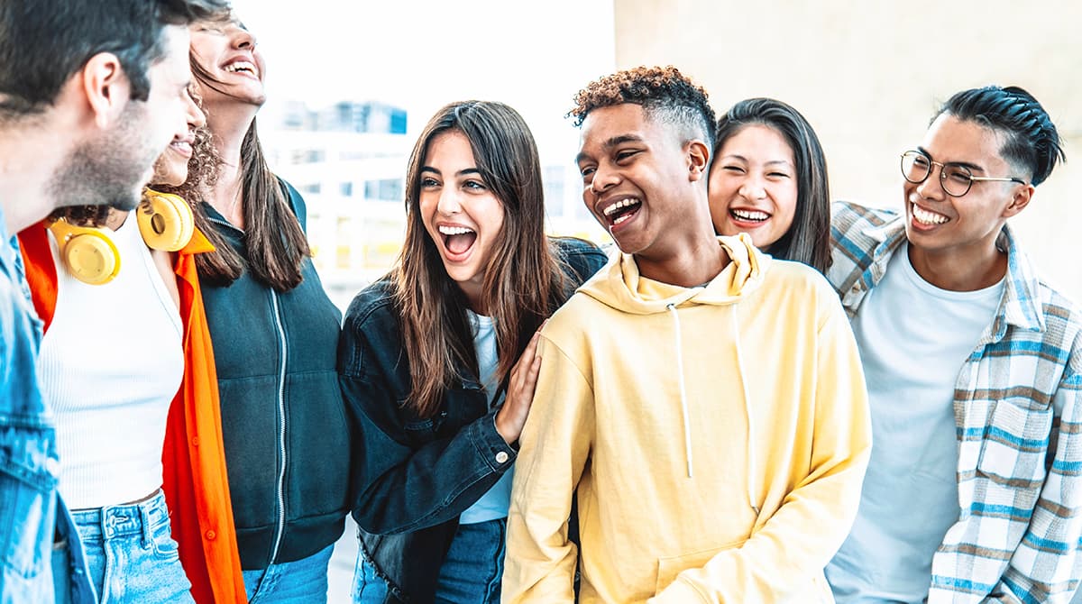 A diverse group of teenagers spending time together